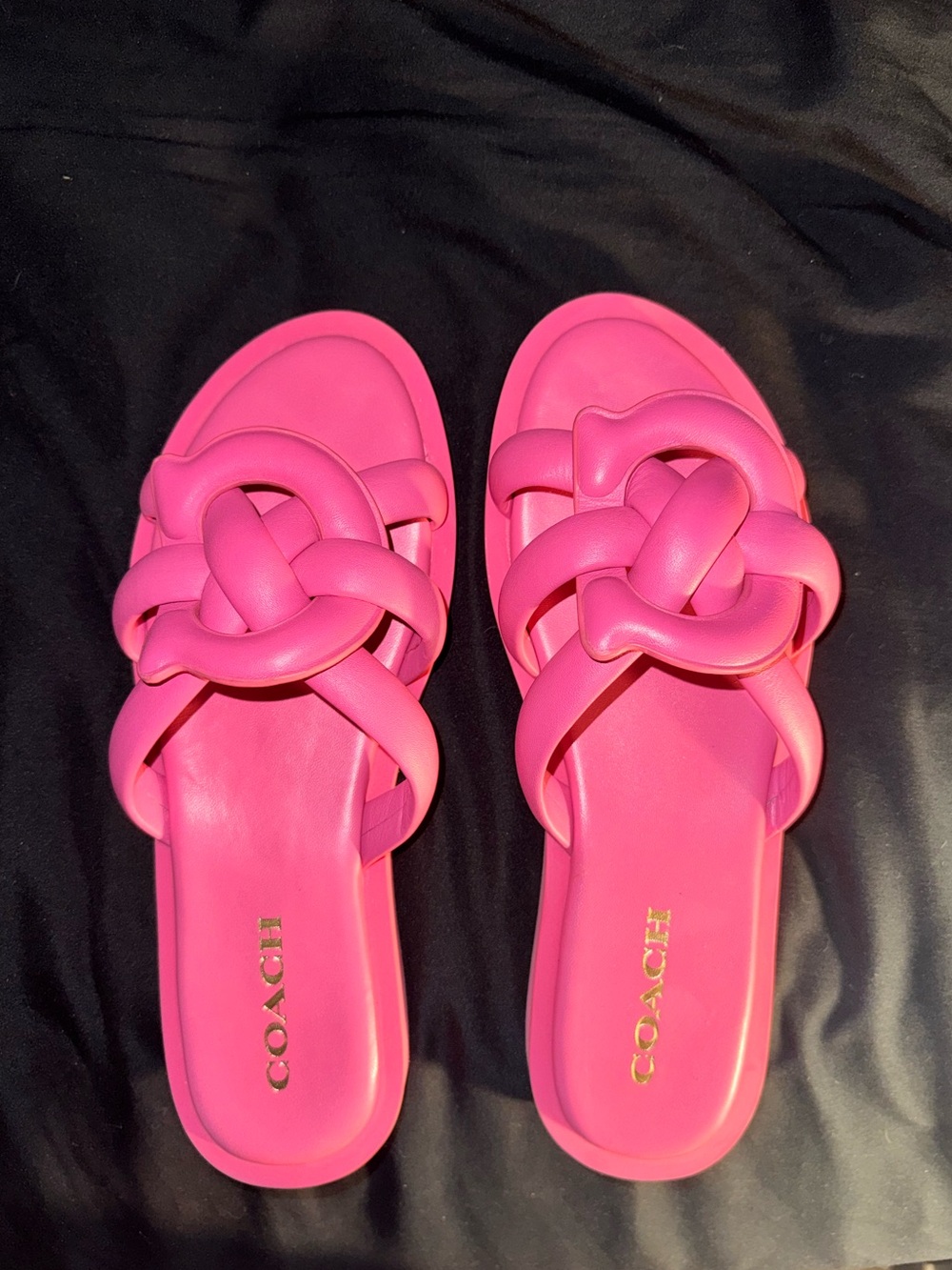Coach Brooklyn Knotted Leather Slide Sandals Hot Pink Size 10 NWOB